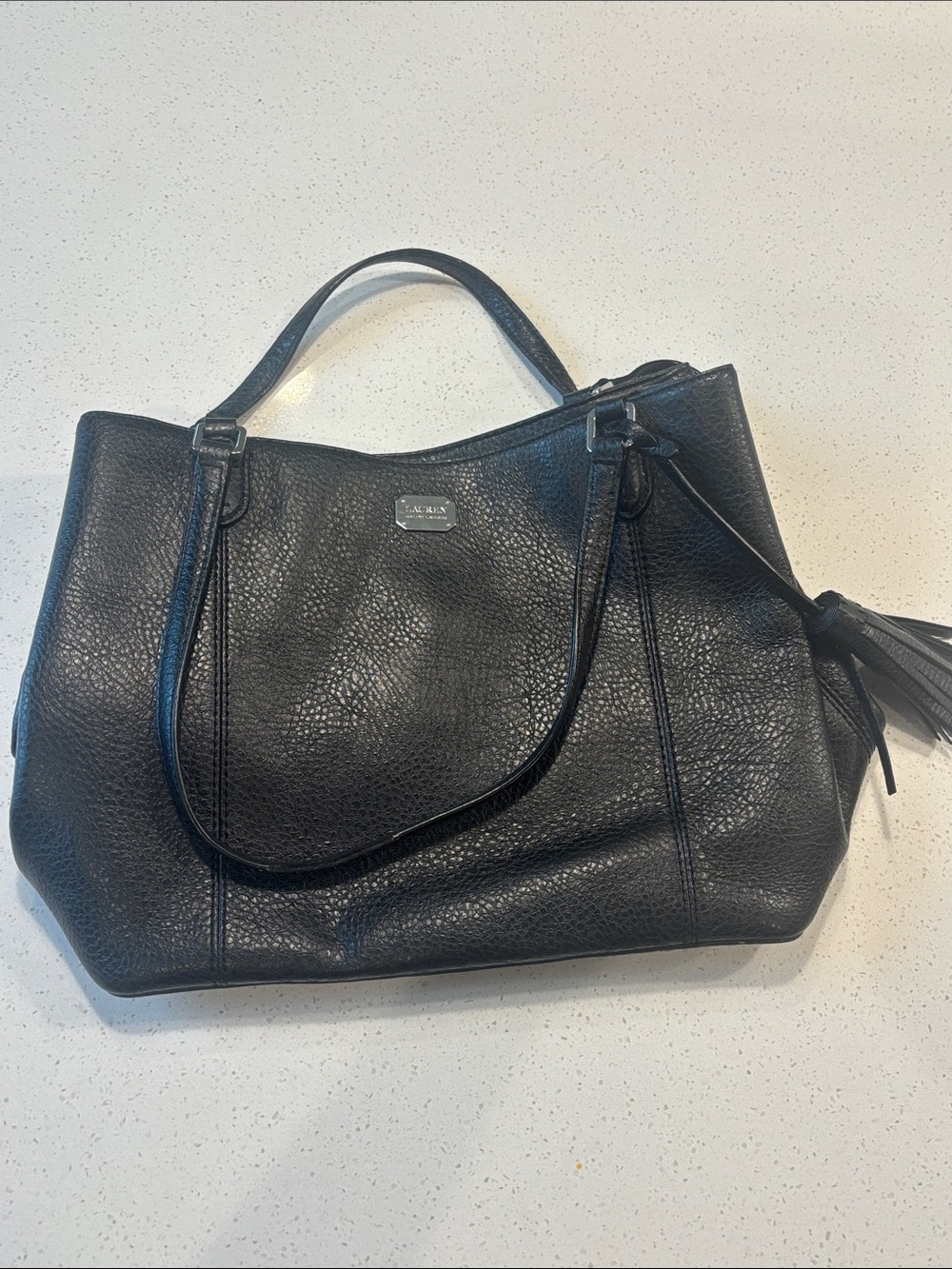 Lauren Ralph Lauren Black Pebbled Leather Tote Shoulder Bag